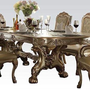 ACME Dresden Dining Table with Trestle Pedestal - - Gold Patina & Bone