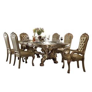 ACME Dresden Dining Table with Trestle Pedestal - - Gold Patina & Bone