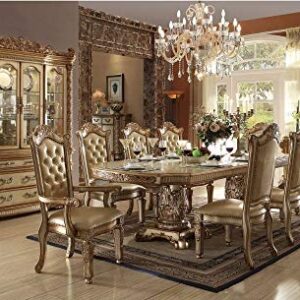 ACME Vendome Dining Table w/Double Pedestal - - Gold Patina & Bone