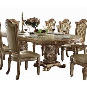 ACME Vendome Dining Table w/Double Pedestal - - Gold Patina & Bone