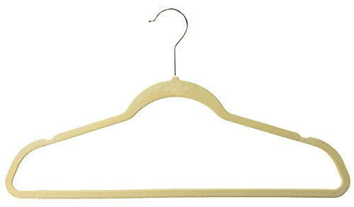 Closet Complete 71634 Supreme Quality, Heavyweight, 85-Gram, Virtually-Unbreakable Velvet, Ultra-Thin, Space Saving, No-Slip Suit Hangers, 360° Spinning Rose Gold Hooks, 50, Ivory, 50 Count