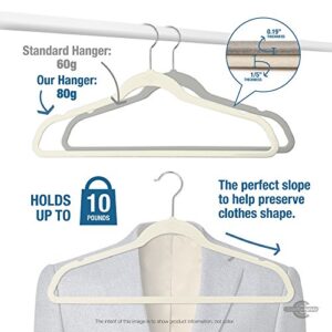 Closet Complete 71634 Supreme Quality, Heavyweight, 85-Gram, Virtually-Unbreakable Velvet, Ultra-Thin, Space Saving, No-Slip Suit Hangers, 360° Spinning Rose Gold Hooks, 50, Ivory, 50 Count