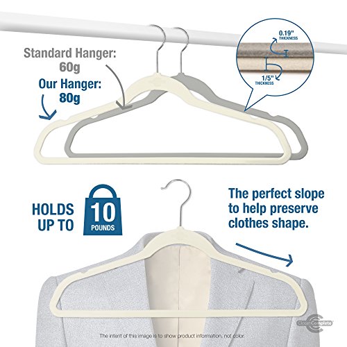 Closet Complete 71634 Supreme Quality, Heavyweight, 85-Gram, Virtually-Unbreakable Velvet, Ultra-Thin, Space Saving, No-Slip Suit Hangers, 360° Spinning Rose Gold Hooks, 50, Ivory, 50 Count