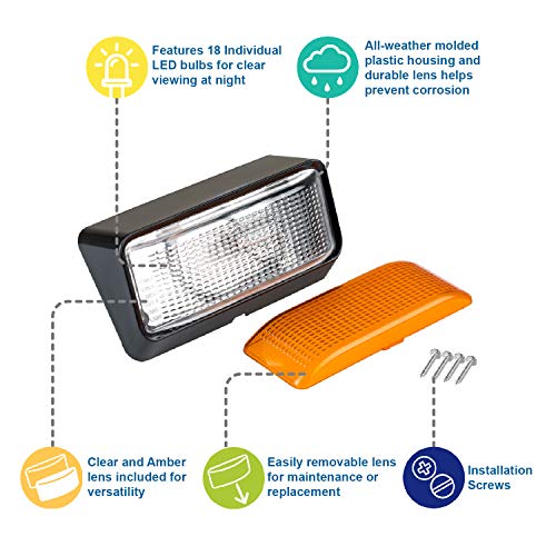 Lumitronics RV 12V LED Exterior Porch Utility Light - Clear & Amber Lenses (Black)