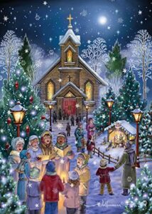 midnight mass christmas cards - box of 15 cards & 16 foil lined envelopes
