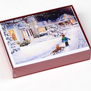 Christmas Night Christmas Cards - Box of 15 Cards & 16 Foil Lined Envelopes