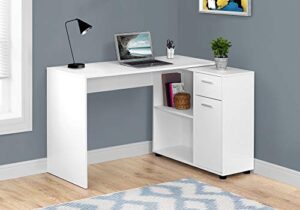 monarch specialties workstation with storage shelves and cabinet for home & office-contemporary style l shaped computer desk, 46" l, white