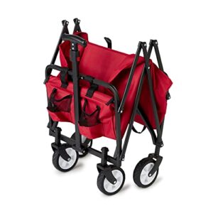 Seina Heavy Duty Steel Compact Collapsible Folding Outdoor Portable Utility Cart Wagon with All Terrain Rubber Wheels and 150 Pound Capacity, Red