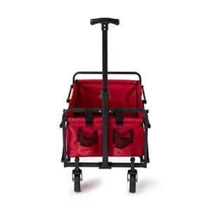 Seina Heavy Duty Steel Compact Collapsible Folding Outdoor Portable Utility Cart Wagon with All Terrain Rubber Wheels and 150 Pound Capacity, Red