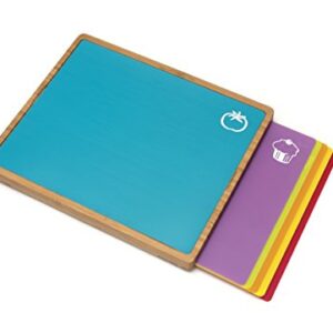 Lipper International Bamboo Wood Cutting Board with 6 Colored Poly Inlay Mats, 16" x 13-1/8" x 1-5/8"