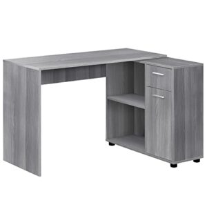 monarch specialties workstation with storage shelves and cabinet for home & office-contemporary style l shaped computer desk, 46" l, grey