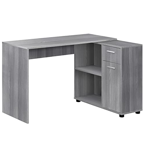 Monarch Specialties Workstation with Storage Shelves and Cabinet for Home & Office-Contemporary Style L Shaped Computer Desk, 46" L, Grey