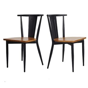 karmas product 2 pack stackable metal dining chairs with solid wooden seat,restaurant bistro cafe side chairs,weight capacity 500lbs,black