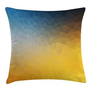 ambesonne yellow and blue throw pillow cushion cover, abstract polygon style fractal gradient geometric background art, decorative square accent pillow case, 24" x 24", blue marigold