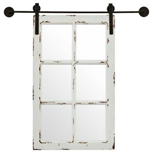 amazon brand – stone & beam vintage-look rectangular barn farmhouse frame white window wood mirror, 32.75 inch height, white