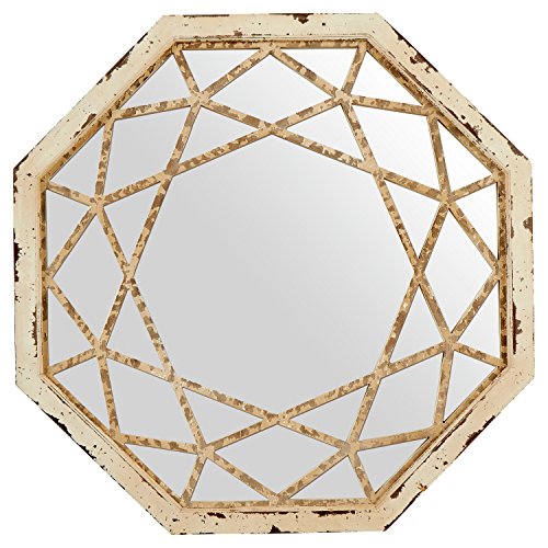 Amazon Brand – Stone & Beam Vintage-Look Octagonal Hanging Wall Mirror Decor, 25.5 Inch Height, Antique White