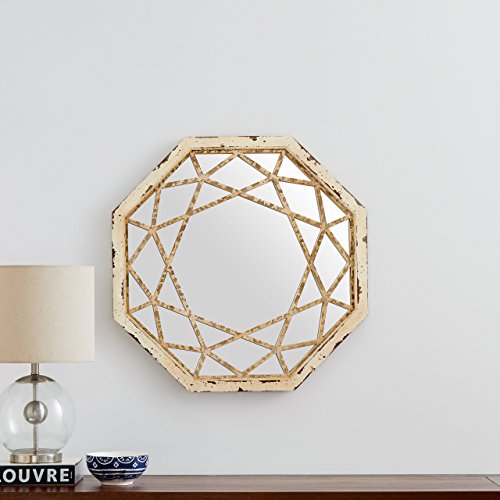 Amazon Brand – Stone & Beam Vintage-Look Octagonal Hanging Wall Mirror Decor, 25.5 Inch Height, Antique White