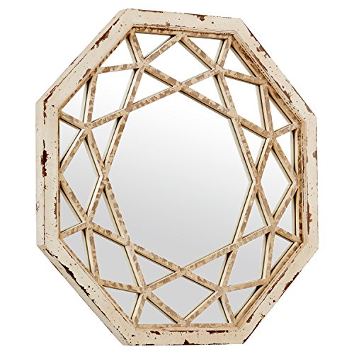 Amazon Brand – Stone & Beam Vintage-Look Octagonal Hanging Wall Mirror Decor, 25.5 Inch Height, Antique White