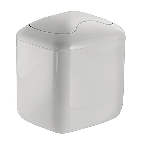 mDesign Modern Plastic Square Mini Wastebasket Trash Can Dispenser with Swing Lid for Bathroom Vanity Countertop or Tabletop - Dispose of Cotton Rounds, Makeup Sponges, Tissues - 2 Pack - Light Gray