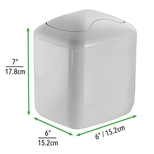 mDesign Modern Plastic Square Mini Wastebasket Trash Can Dispenser with Swing Lid for Bathroom Vanity Countertop or Tabletop - Dispose of Cotton Rounds, Makeup Sponges, Tissues - 2 Pack - Light Gray