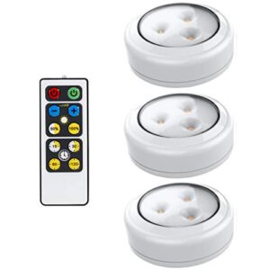 brilliant evolution stick on lights with remote - lights for under cabinets in kitchen - under cabinet lighting - wireless tap on led puck lights - under counter lights - battery-powered lights (3pk)