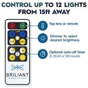 Brilliant Evolution Stick On Lights with Remote - Lights for Under Cabinets in Kitchen - Under Cabinet Lighting - Wireless Tap On LED Puck Lights - Under Counter Lights - Battery-Powered Lights (3pk)