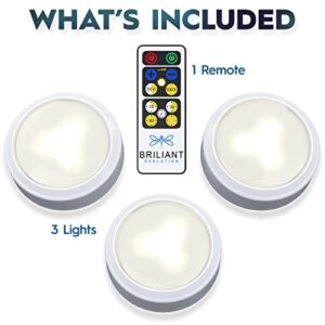 Brilliant Evolution Stick On Lights with Remote - Lights for Under Cabinets in Kitchen - Under Cabinet Lighting - Wireless Tap On LED Puck Lights - Under Counter Lights - Battery-Powered Lights (3pk)