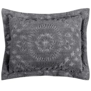 better trends rio collection is super soft and light weight in floral design 100% cotton tufted unique luxurious machine washable tumble dry, standard sham, gray