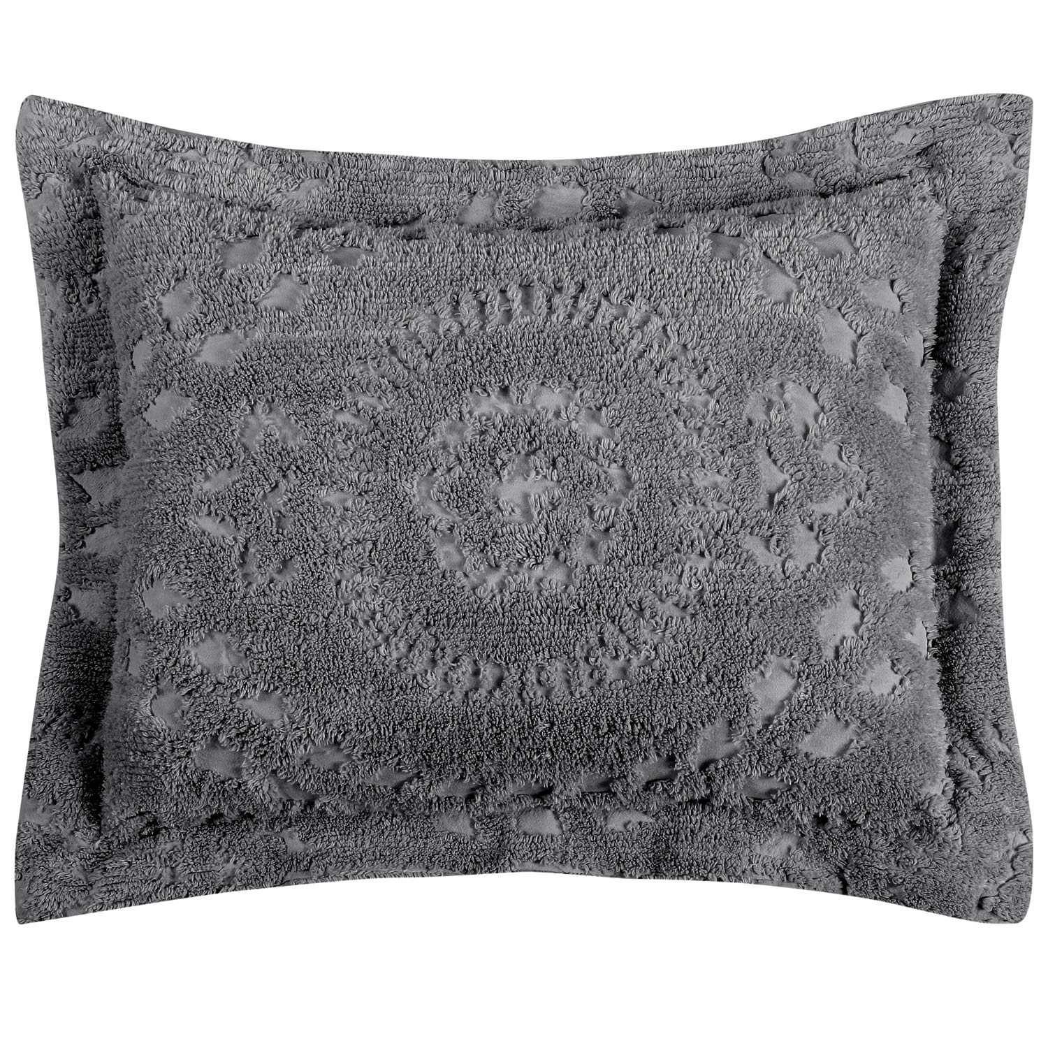 Better Trends Rio Collection is super soft and light weight in Floral Design 100% Cotton Tufted Unique Luxurious Machine Washable Tumble Dry, Standard Sham, Gray