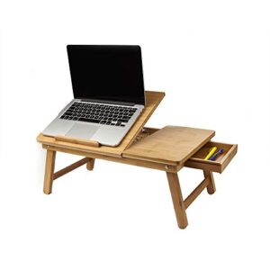 mind reader laptop lap desk flip top with drawer, foldable legs, breakfast tray, brown