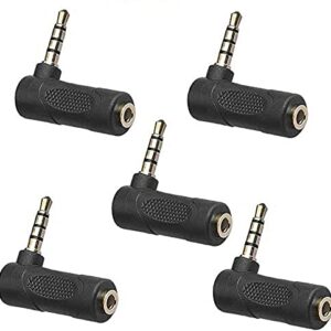 Nightwolf 5PCS 90 Degree L Shape Right Angle 4 Pole 3.5mm Male to Female Gold Audio Stereo Plug Jack Headphone Adapter Connector