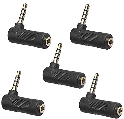 Nightwolf 5PCS 90 Degree L Shape Right Angle 4 Pole 3.5mm Male to Female Gold Audio Stereo Plug Jack Headphone Adapter Connector