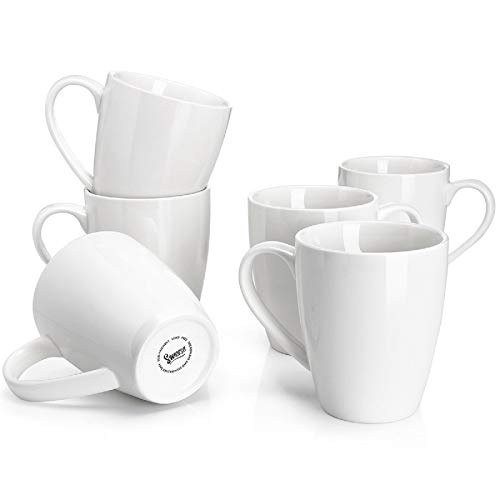 Sweese Porcelain Coffee Mugs - 16 Ounce - Set of 6, Cups for Latte, Hot Tea, Cappuccino, Mocha, Cocoa, 601.001 White