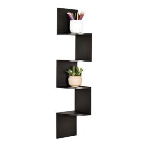 welland zig zag 4 tiers black finished floating shelf,wall mounted corner wall shelf for bed room,living room,kitchen and so on