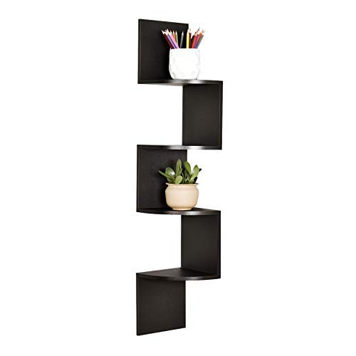 WELLAND Zig Zag 4 Tiers Black Finished Floating Shelf,Wall Mounted Corner Wall Shelf for Bed Room,Living Room,Kitchen and So on