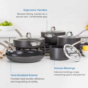 Viking Culinary Hard Anodized Nonstick Cookware Set, 10 Piece, Dishwasher, Oven Safe, Works on All Cooktops including Induction