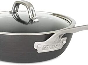 Viking Culinary Hard Anodized Nonstick 3-Ply Saucier Pan, 3 Quart, Includes Glass Lid, Dishwasher, Oven Safe, Works on All Cooktops including Induction