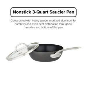 Viking Culinary Hard Anodized Nonstick 3-Ply Saucier Pan, 3 Quart, Includes Glass Lid, Dishwasher, Oven Safe, Works on All Cooktops including Induction