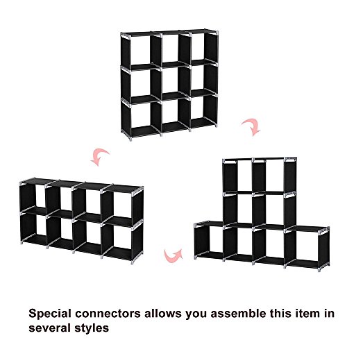 Lykos Multifunctional Assembled 3 Tier 9 Compartment Storage Cube Closet Organizer Shelf 9 Cubes Bookcase Storage Black (9 Cubes)
