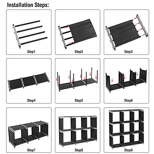 Lykos Multifunctional Assembled 3 Tier 9 Compartment Storage Cube Closet Organizer Shelf 9 Cubes Bookcase Storage Black (9 Cubes)