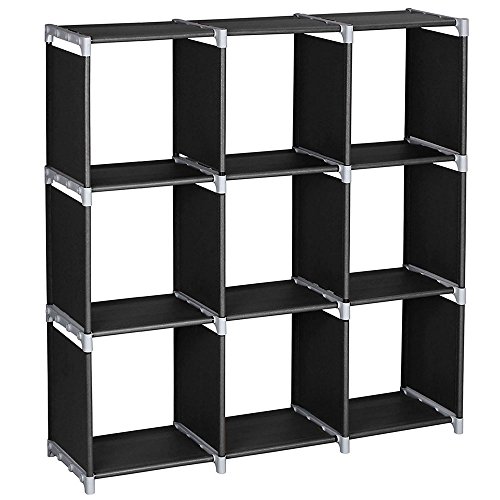 Lykos Multifunctional Assembled 3 Tier 9 Compartment Storage Cube Closet Organizer Shelf 9 Cubes Bookcase Storage Black (9 Cubes)