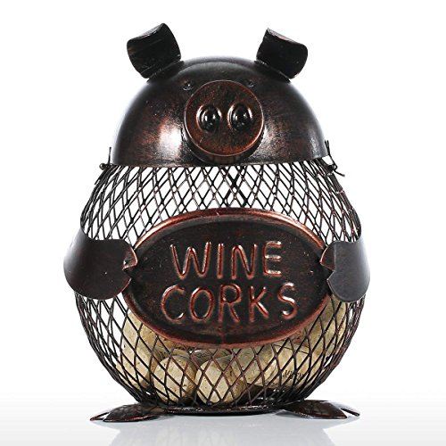 Too-arts Piggy Wine Barrel Cork Container Metal Sculpture Handicraft Gift Home Decor