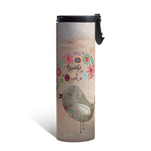tree-free greetings good morning vacuum insulated travel coffee tumbler, 17 ounce stainless steel mug, cute inspirational bird lover gift