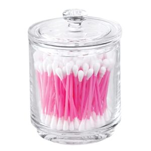 mdesign glass apothecary storage canister holder jar for bathroom vanity cabinet or counter organization - holds cotton swabs, bath salts, makeup, hair accessories - joli collection - clear