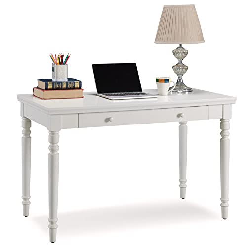 Leick Home Cottage White Turned leg Laptop Desk with Center Drawer, White