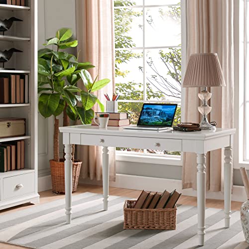 Leick Home Cottage White Turned leg Laptop Desk with Center Drawer, White