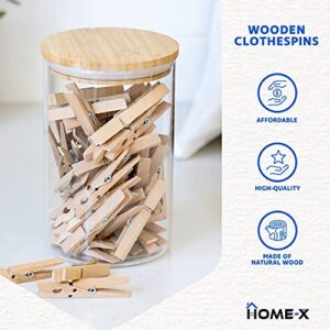 Home-X Heavy Duty Wooden Clothespins | Durable Outdoor Clothes Pins for Hanging Clothes and Drying Laundry, Set of 100