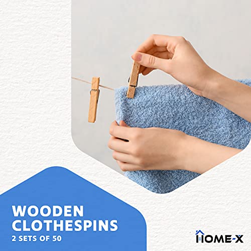 Home-X Heavy Duty Wooden Clothespins | Durable Outdoor Clothes Pins for Hanging Clothes and Drying Laundry, Set of 100