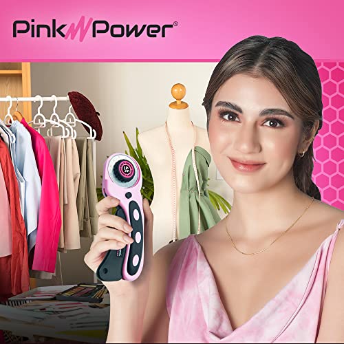 Pink Power Rotary Cutter Set with Ergonomic Handle Fabric Cutter Wheel for Sewing, Quilting, Crafting, and Scrapbooking and 45mm Rotary Cutter Blade (Rotary Cutter)