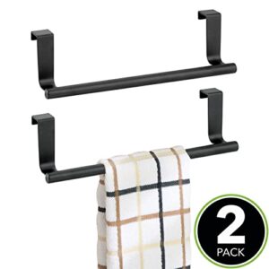 mDesign Over Kitchen Cabinet Door Towel Bar Holder for Hand, Dish, and Tea Towel Rack - Over the Door Towel Bar- Hang Inside or Outside Doors - Kitchen Organizer - Omni Collection, 2 Pack, Matte Black